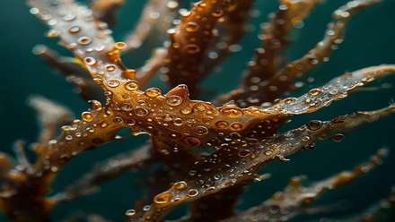 Brown seaweed fronds with water droplets