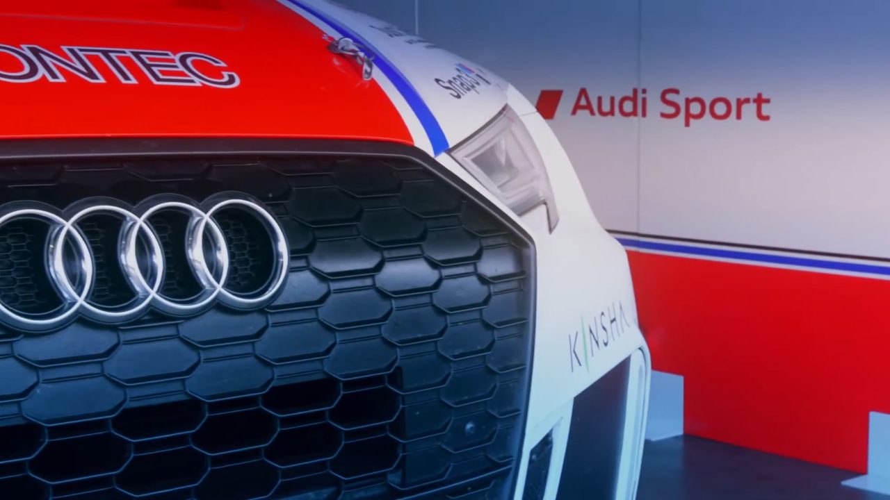 Shozo Tagahara beside the Audi race car, 2017